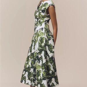 Maeve Green and White Patterned Midi Dress
